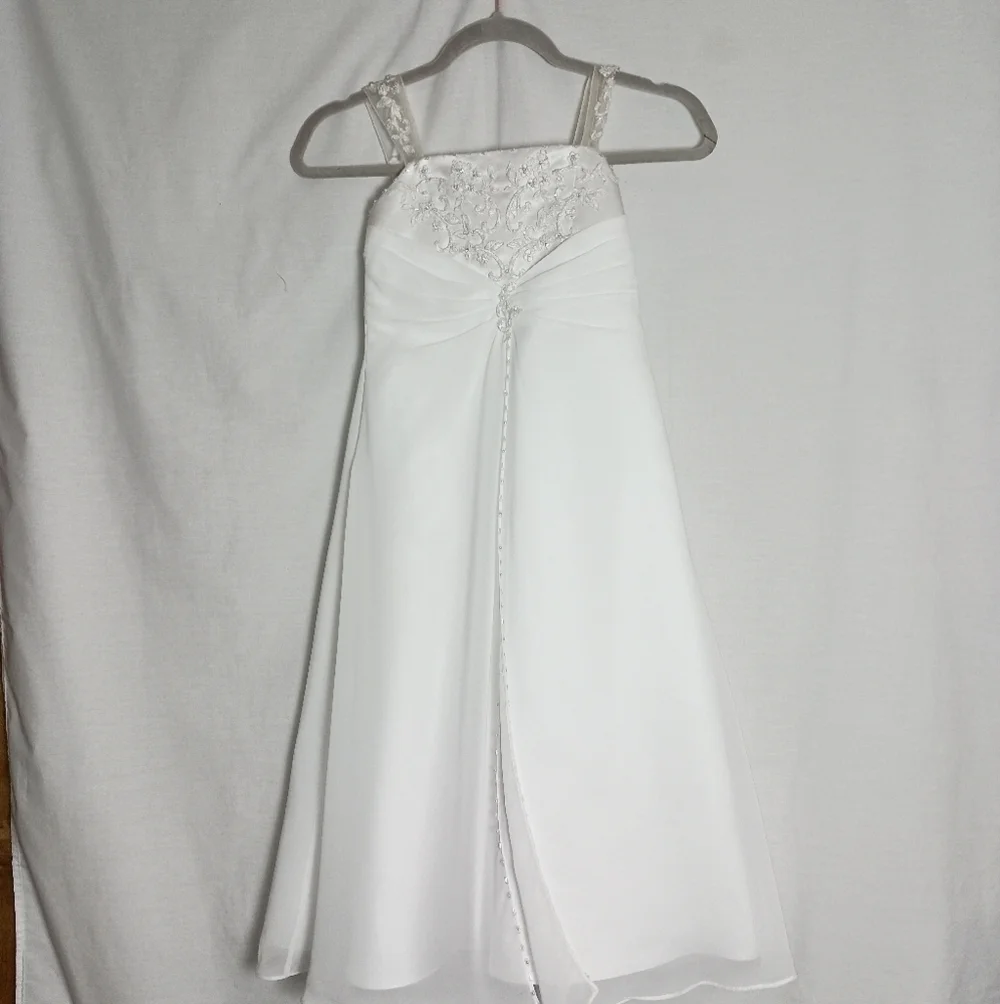 David Bridals White Beaded Embroidered Flower Girl Communion Dress Sz 5 - Picture 1 of 13
